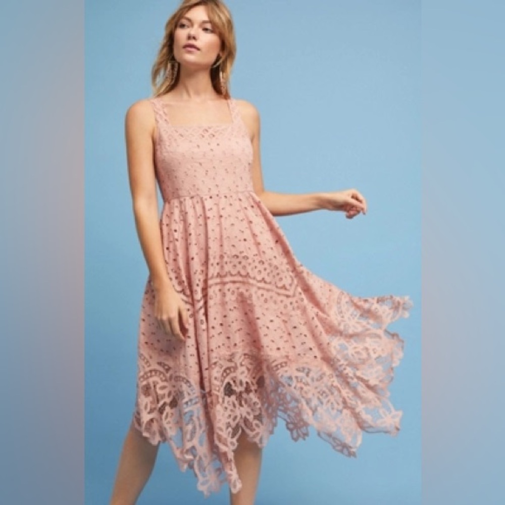 Anthropologie Maeve AIZA Dusty Rose Pink Cotton Lace Dress Size 8